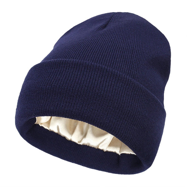 Thermabuild | Women's Wool Winter Beanie with Anti-Frizz Silk Lining - Warm Knit Skull Cap for Hair Protection against Static and Breakage - 22 x 23cm