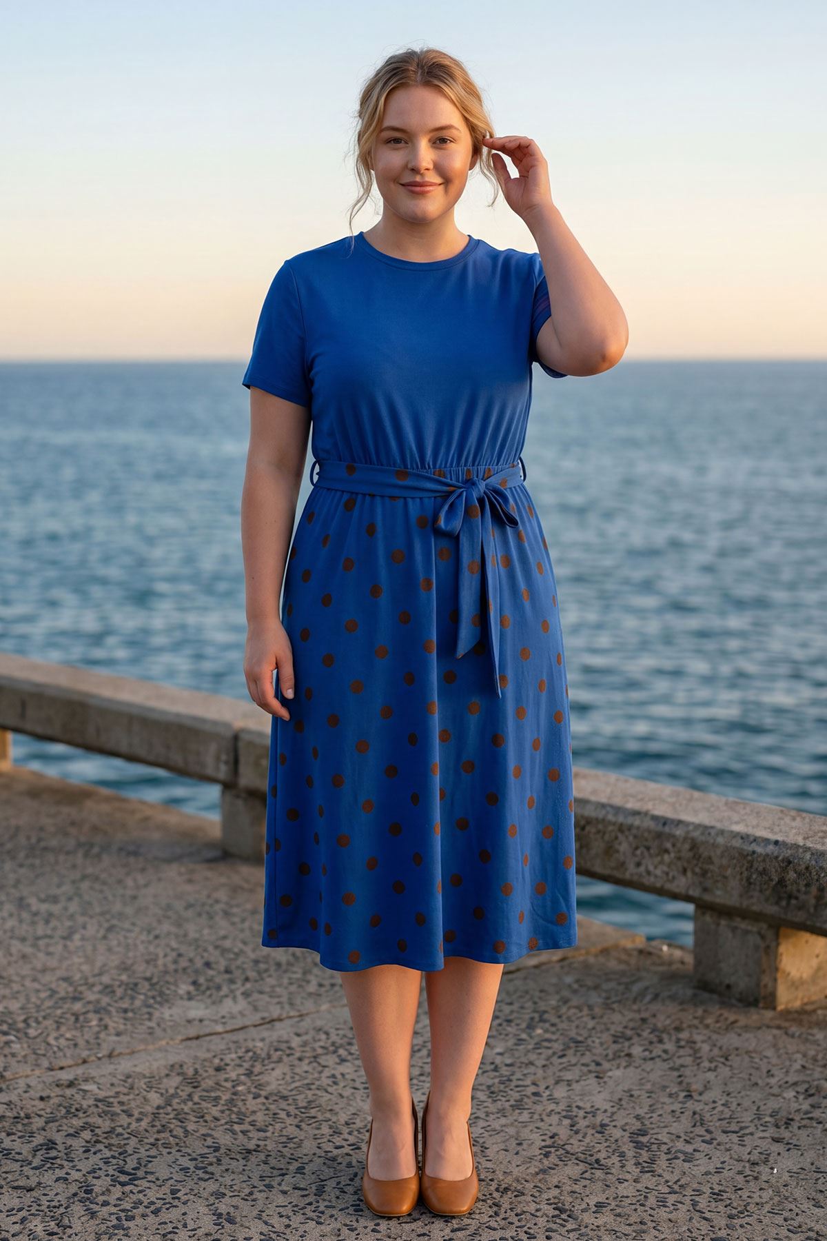 Thermabuild | Polka Dot Print Elastic Waist Tie Belt Dress