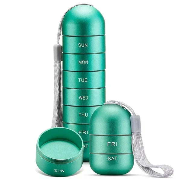 Thermabuild | Aluminum 7 Days Portable Pill Organizer for Travel, Pill Box Pill Container