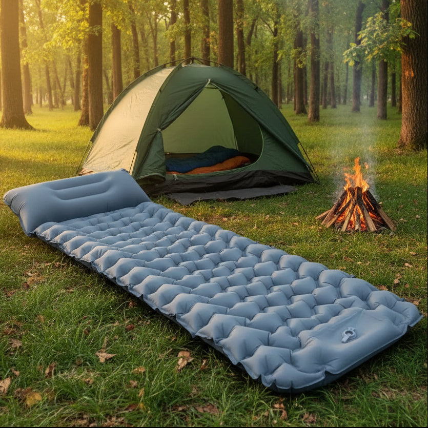 Thermabuild | Inflatable Camping Mattress with Foot Pump & Built-In Pillow