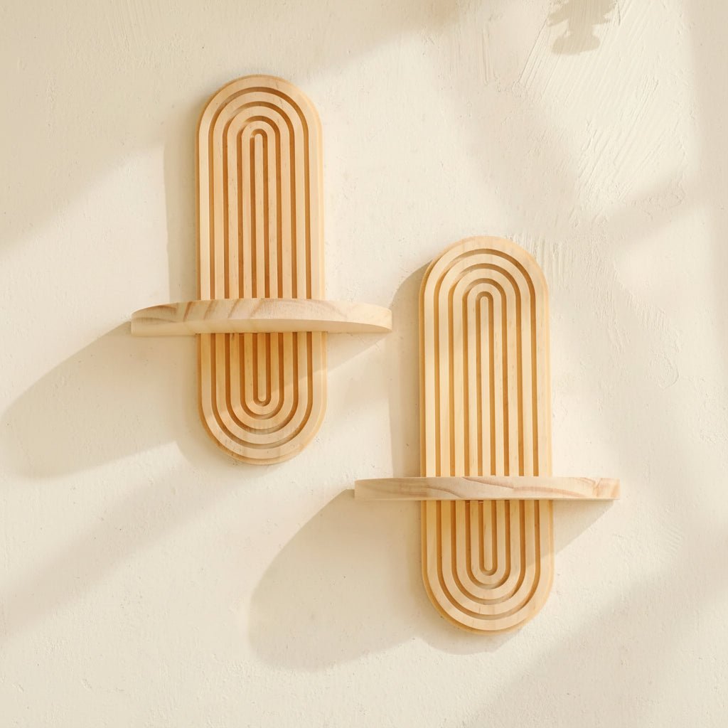 Thermabuild | Boho Geometric Wooden Floating Shelves for Stylish Wall Storage