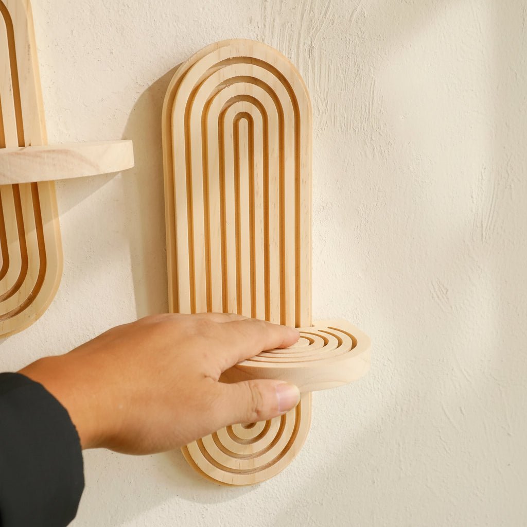 Thermabuild | Boho Geometric Wooden Floating Shelves for Stylish Wall Storage