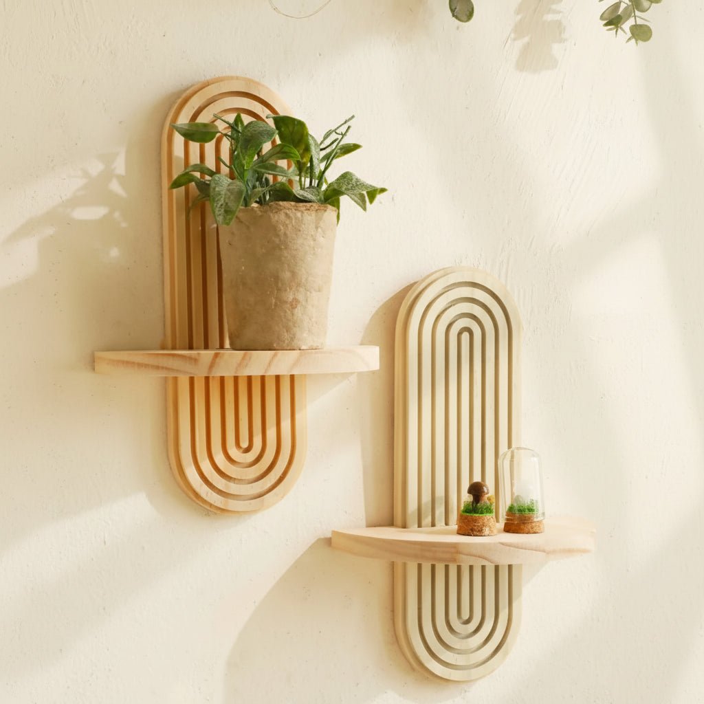 Thermabuild | Boho Geometric Wooden Floating Shelves for Stylish Wall Storage