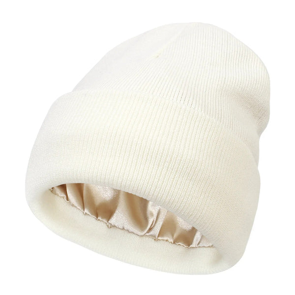Thermabuild | Women's Wool Winter Beanie with Anti-Frizz Silk Lining - Warm Knit Skull Cap for Hair Protection against Static and Breakage - 22 x 23cm