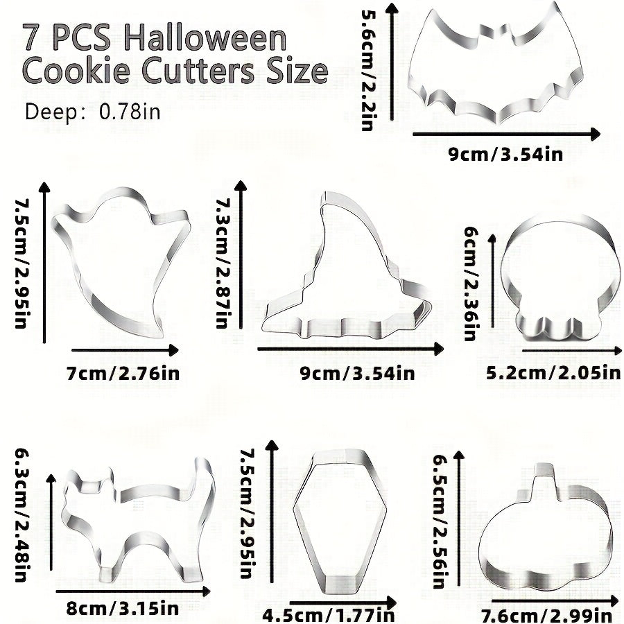 Thermabuild | Halloween Stainless Steel Cookie Cutters Set with 7 Shapes Including Bat Ghost Pumpkin and Skull