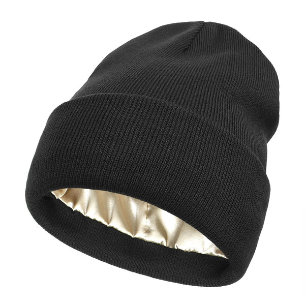 Thermabuild | Women's Wool Winter Beanie with Anti-Frizz Silk Lining - Warm Knit Skull Cap for Hair Protection against Static and Breakage - 22 x 23cm