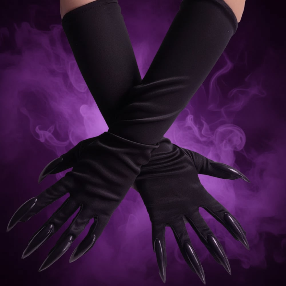 Thermabuild | Black Elbow Length Claw Gloves for Halloween Witch Costume