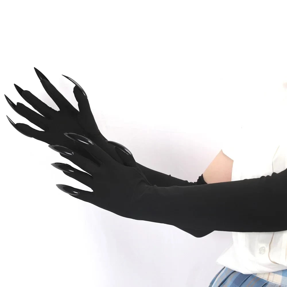 Thermabuild | Black Elbow Length Claw Gloves for Halloween Witch Costume