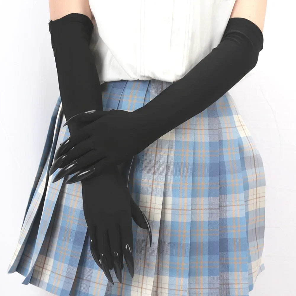 Thermabuild | Black Elbow Length Claw Gloves for Halloween Witch Costume