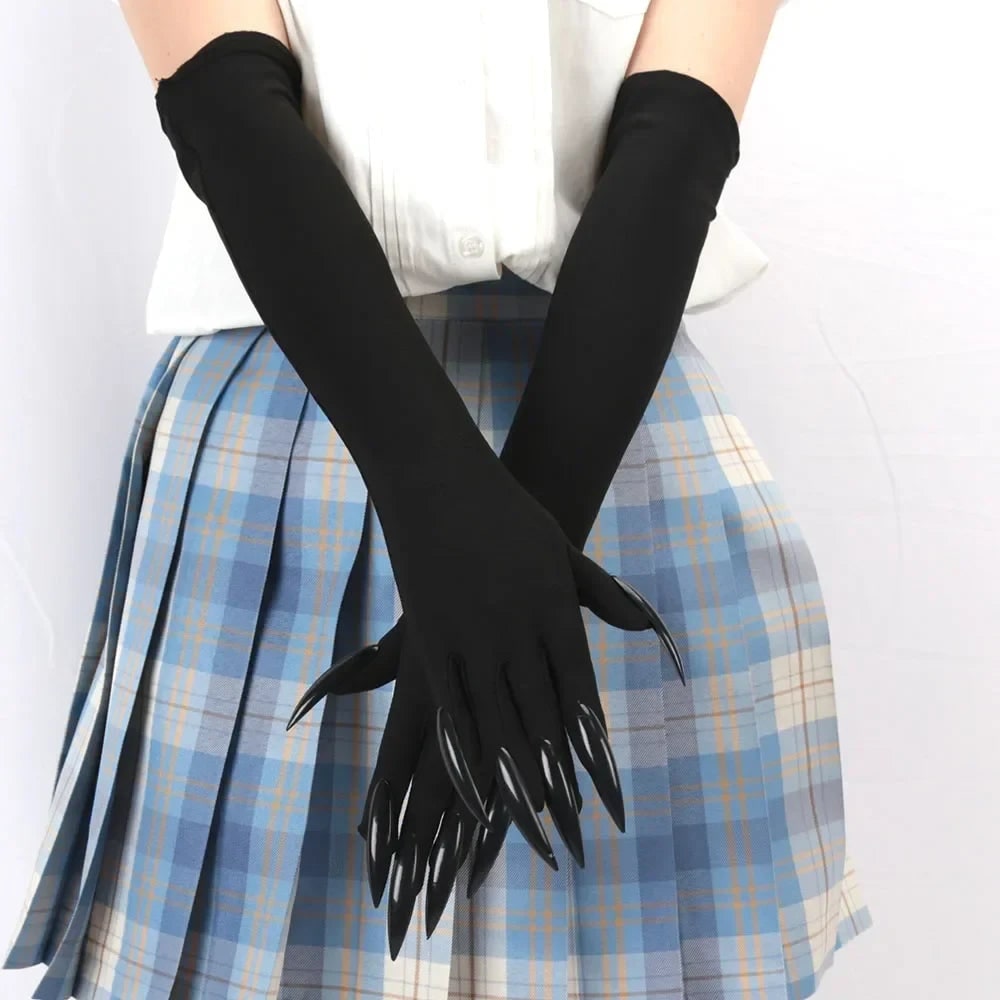 Thermabuild | Black Elbow Length Claw Gloves for Halloween Witch Costume