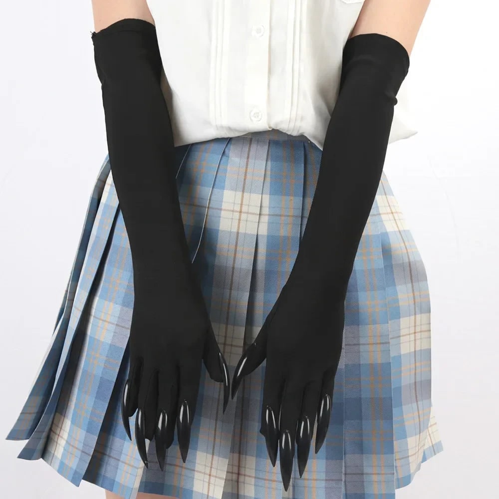 Thermabuild | Black Elbow Length Claw Gloves for Halloween Witch Costume