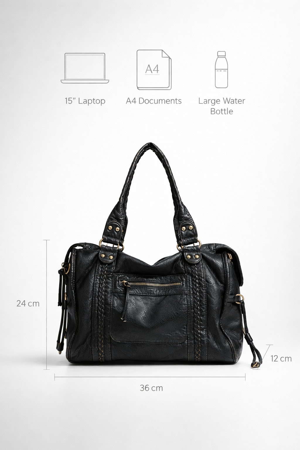 Thermabuild | black handbag for school with zipper pockets