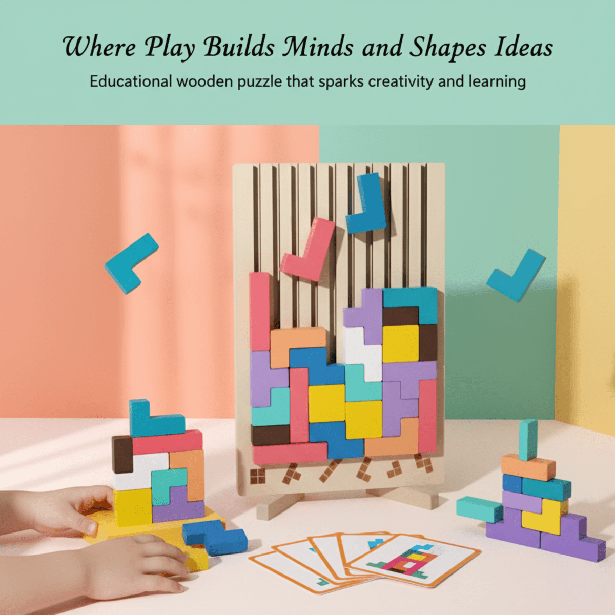 Thermabuild | Montessori Wood Tetris Stacking Toy for Learning and Play