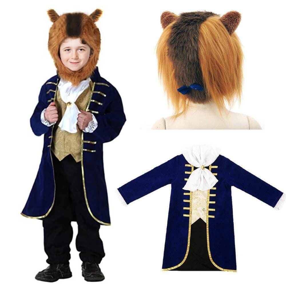 Thermabuild | Boys' Halloween Beauty and beast mutant Costume with Velvet Jacket and Faux Fur Hood