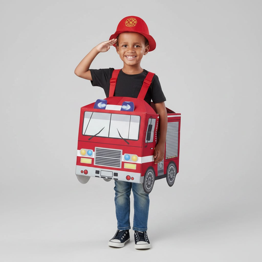 Thermabuild | Boys' Halloween Firefighter Costume and Outfit with Reflective Stripes Fire Chief Badge for Dress Up