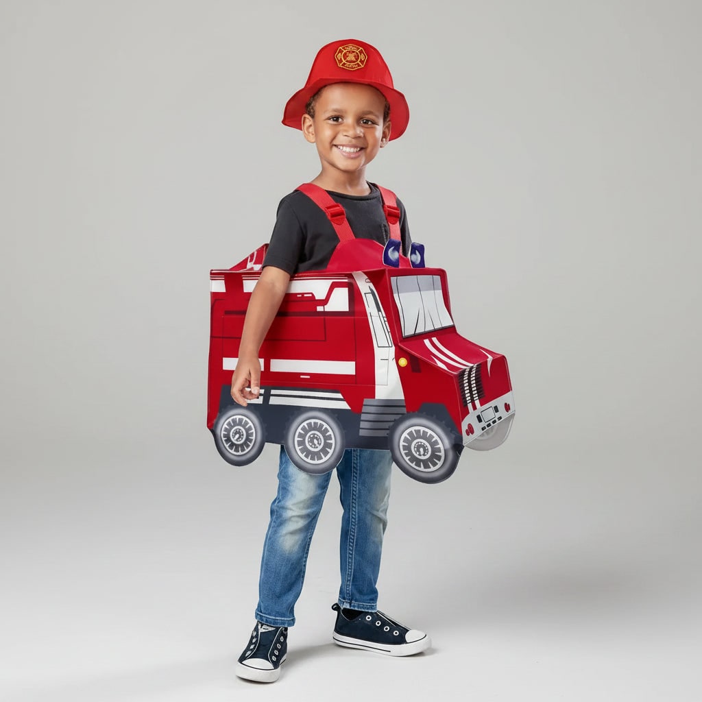 Thermabuild | Boys' Halloween Firefighter Costume and Outfit with Reflective Stripes Fire Chief Badge for Dress Up