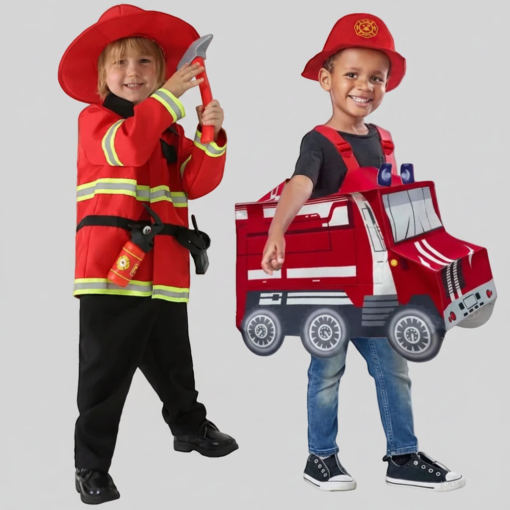 Thermabuild | Boys' Halloween Firefighter Costume and Outfit with Reflective Stripes Fire Chief Badge for Dress Up