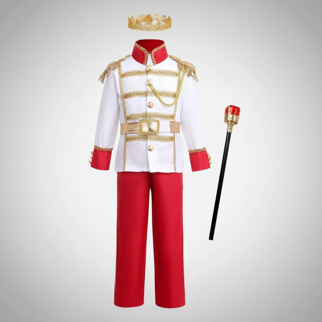 Thermabuild | Boys' Halloween Prince Costume with Crown and Scepter for Royal Dress Up Party