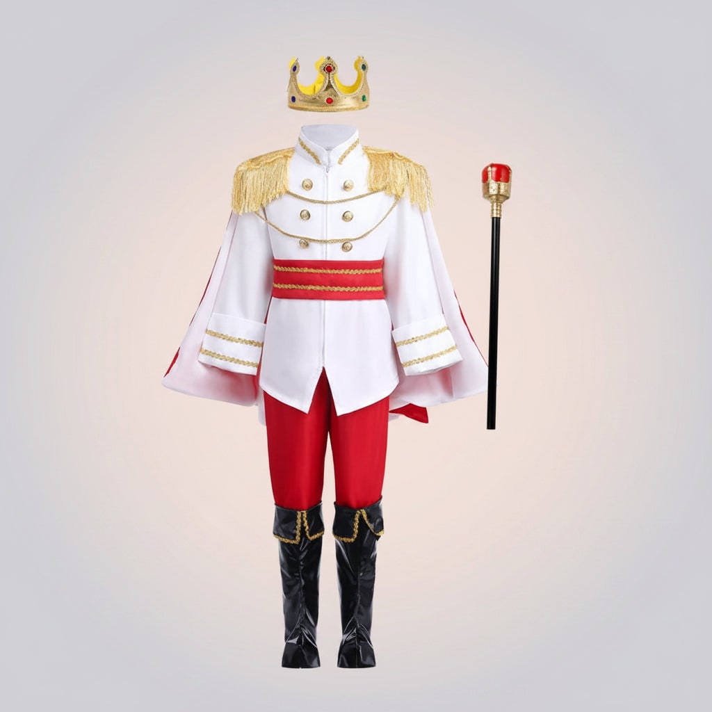 Thermabuild | Boys' Halloween Prince Costume with Crown and Scepter for Royal Dress Up Party