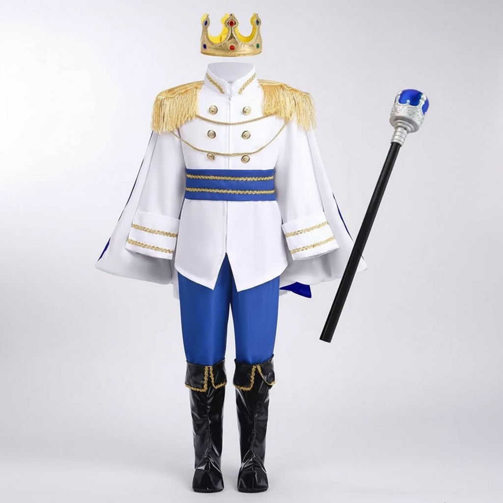 Thermabuild | Boys' Halloween Prince Costume with Crown and Scepter for Royal Dress Up Party