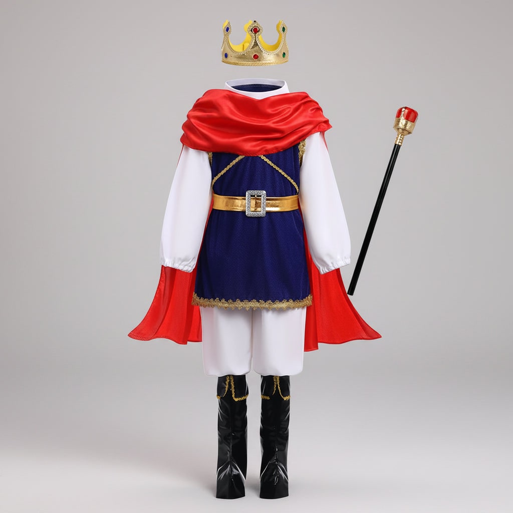 Thermabuild | Boys' Halloween Prince Costume with Crown and Scepter for Royal Dress Up Party