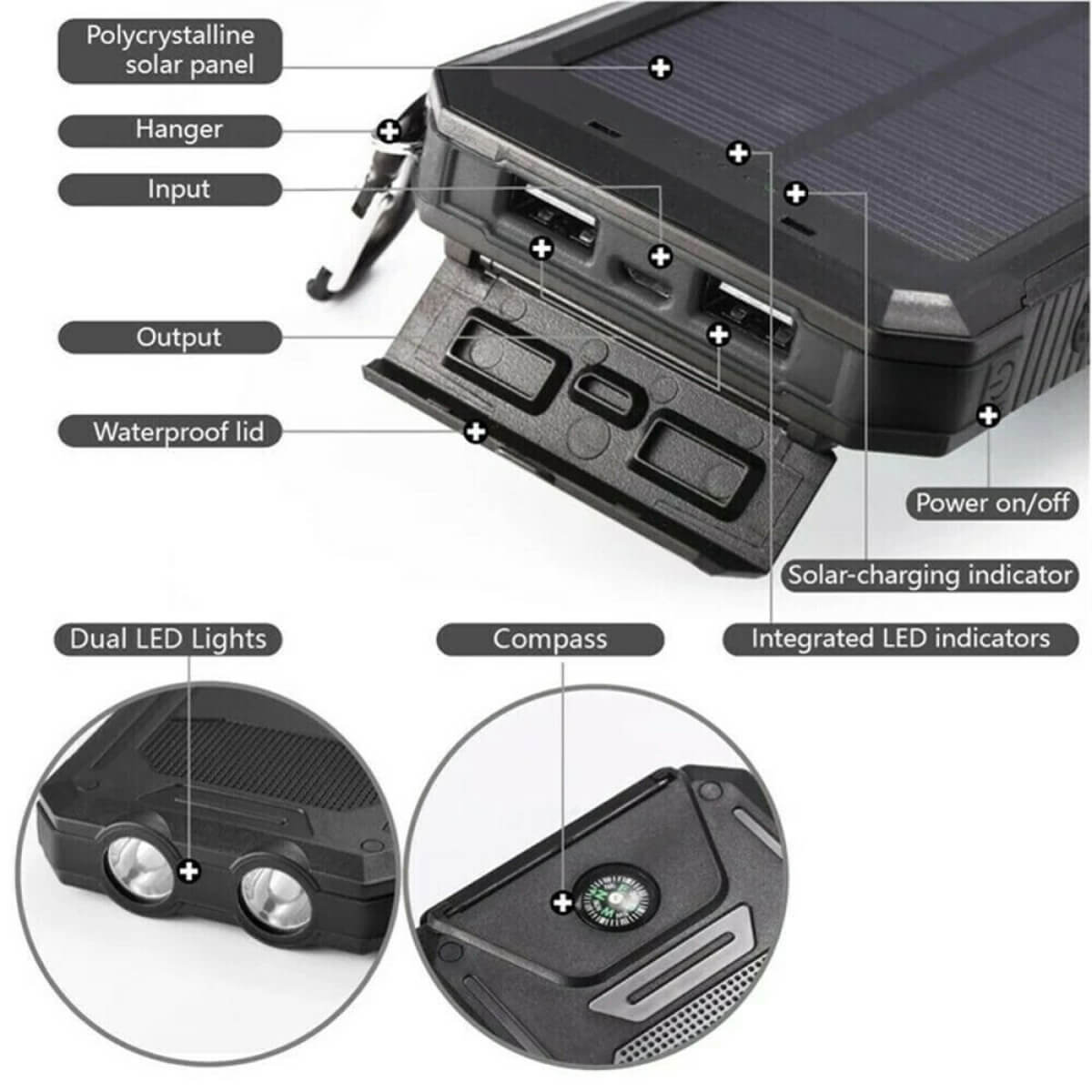 Thermabuild | 500000 MAH Solar Charger, Waterproof Power Bank, External
