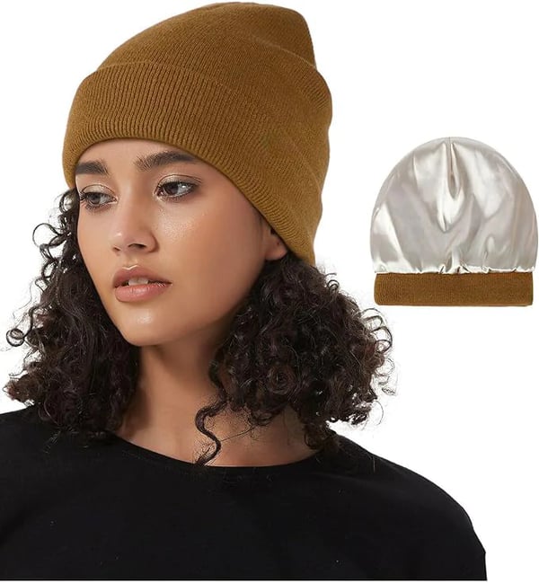 Thermabuild | Women's Wool Winter Beanie with Anti-Frizz Silk Lining - Warm Knit Skull Cap for Hair Protection against Static and Breakage - 22 x 23cm