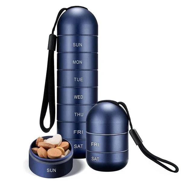 Thermabuild | Aluminum 7 Days Portable Pill Organizer for Travel, Pill Box Pill Container