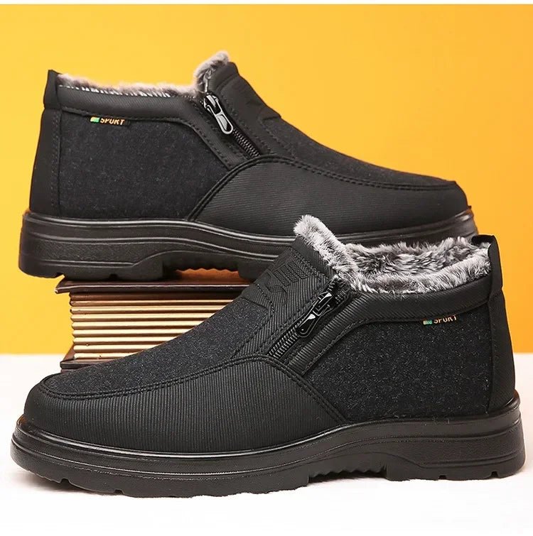 Thermabuild | Men’s Winter Leather Boots with Thermal Fur Interior and Slip-Resistant Base