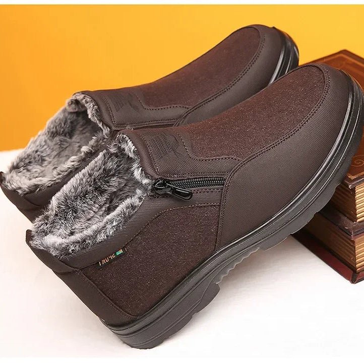 Thermabuild | Men’s Winter Leather Boots with Thermal Fur Interior and Slip-Resistant Base