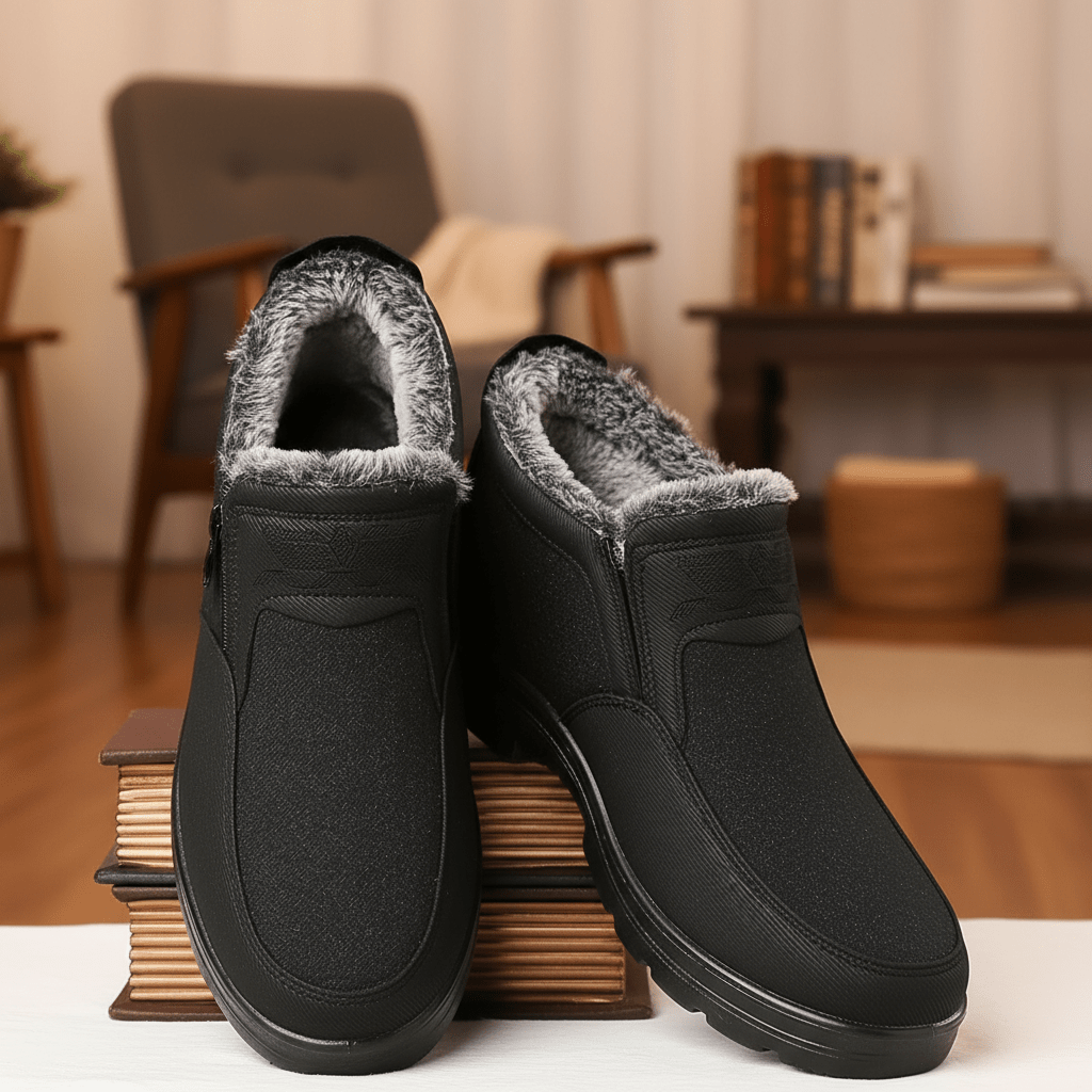 Thermabuild | Men’s Winter Leather Boots with Thermal Fur Interior and Slip-Resistant Base