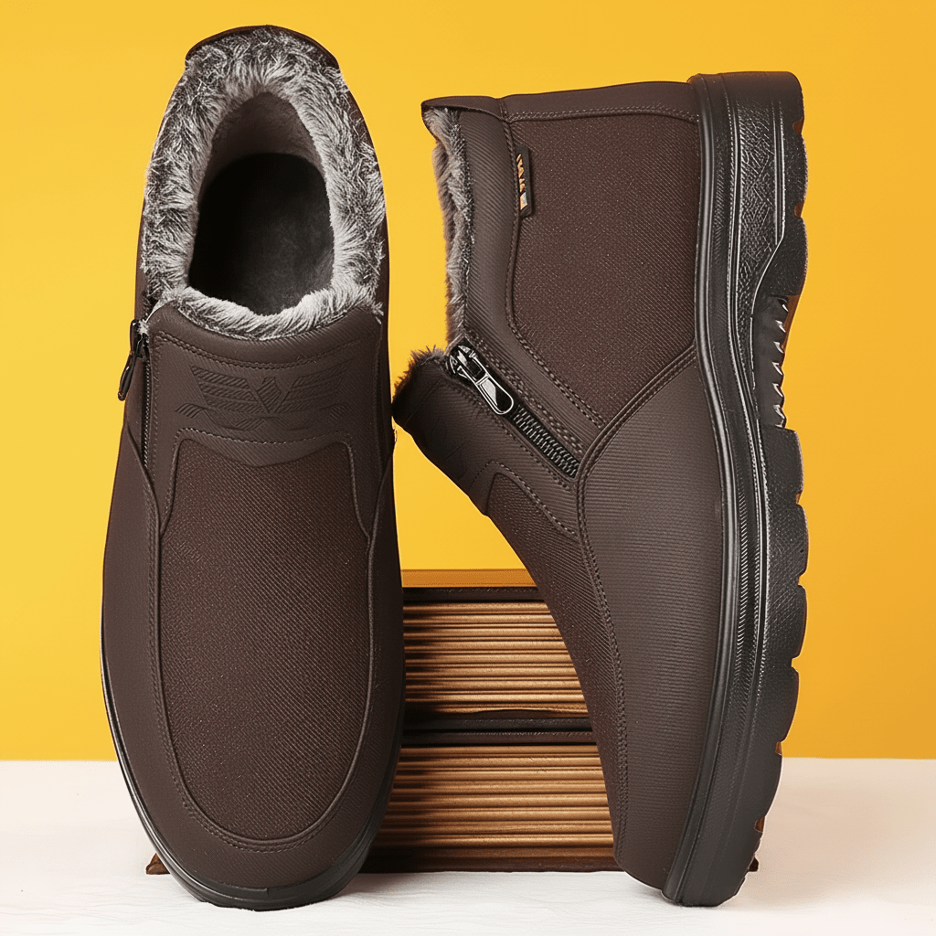 Thermabuild | Men’s Winter Leather Boots with Thermal Fur Interior and Slip-Resistant Base