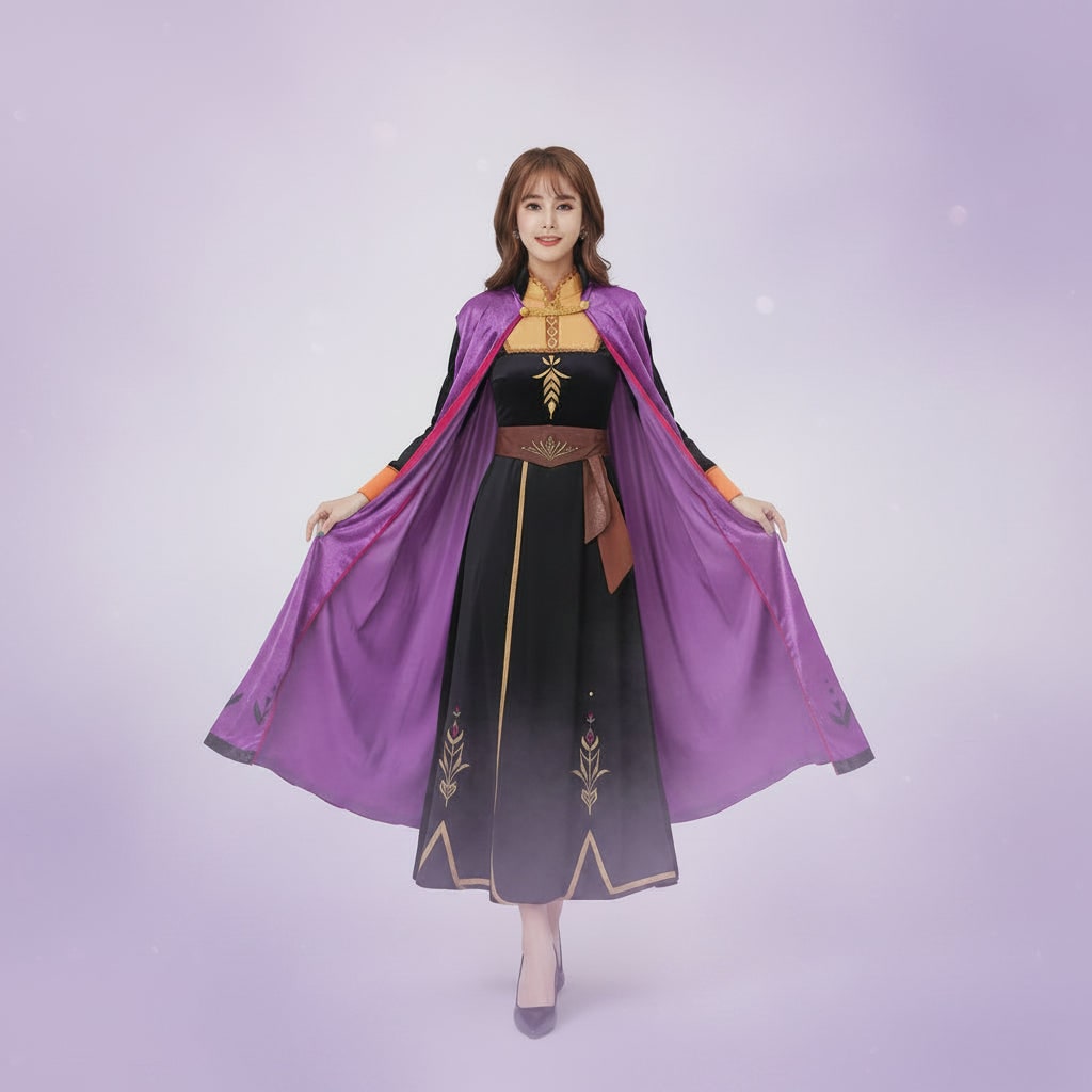 Thermabuild | Halloween Anna Adult Princess Costume Dress with Cape Wheat Embroidery and Mandarin Collar