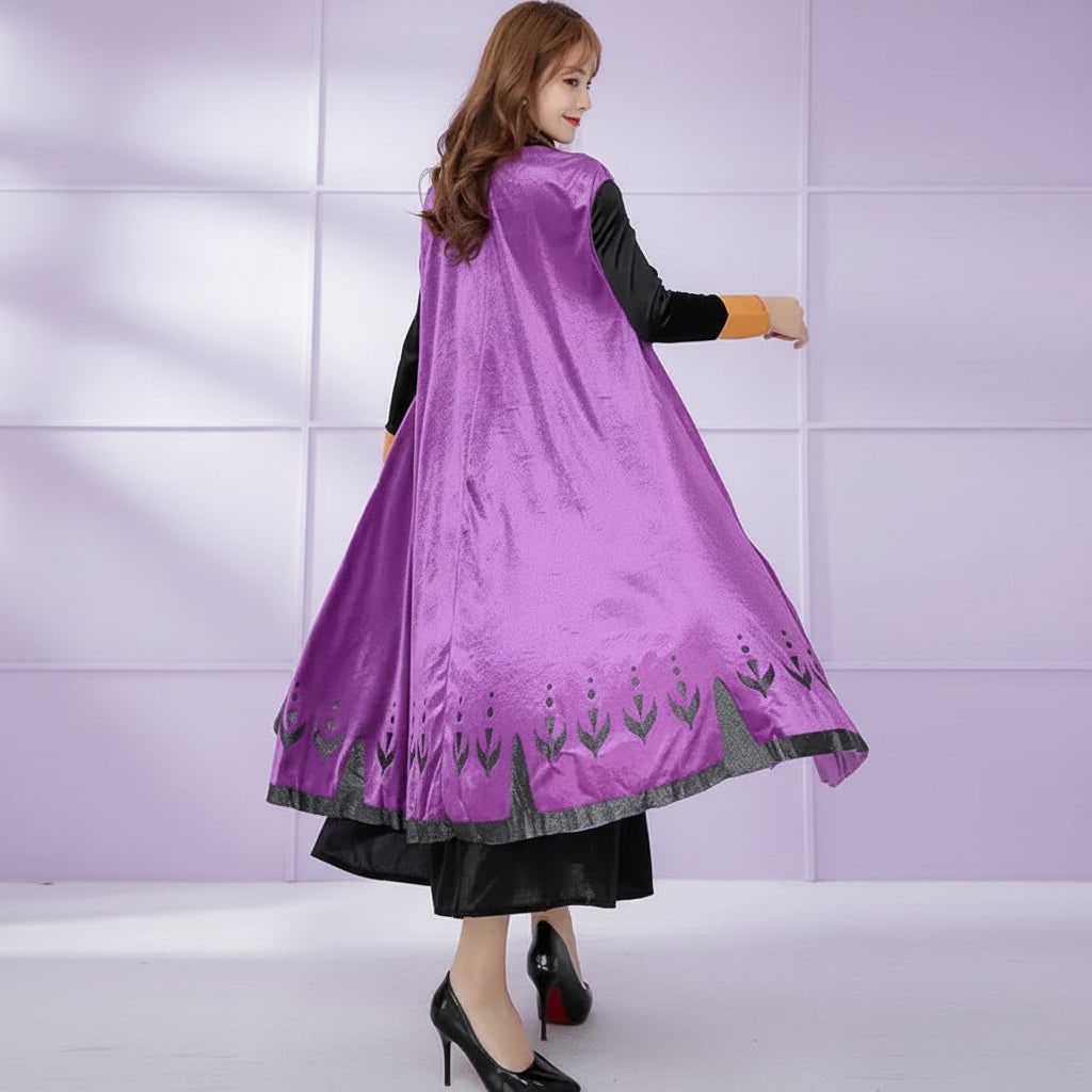 Thermabuild | Halloween Anna Adult Princess Costume Dress with Cape Wheat Embroidery and Mandarin Collar