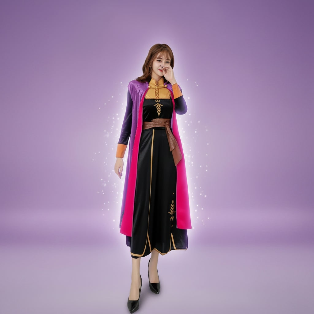 Thermabuild | Halloween Anna Adult Princess Costume Dress with Cape Wheat Embroidery and Mandarin Collar