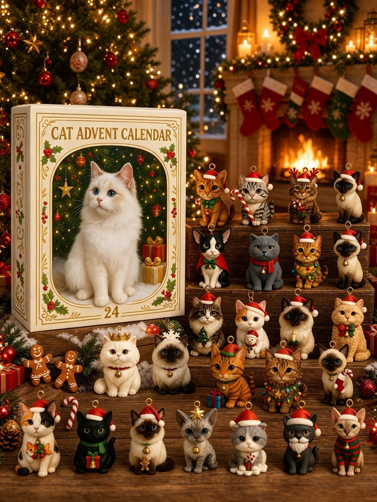 Thermabuild | Cat Advent Calendar with 24 Charm Ornaments