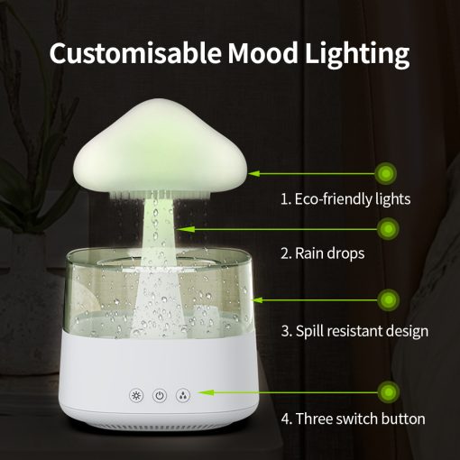 Thermabuild | 2-in-1 Desk Light Humidifier Rain Cloud Aromatherapy Essential Oil Zen Diffuser & Raining Cloud Night Light Mushroom Lamp