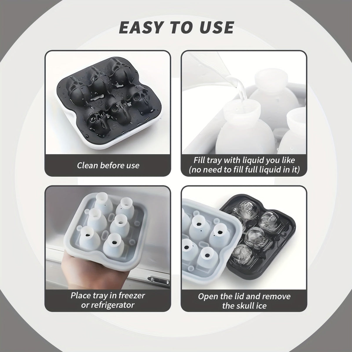 Thermabuild | Silicone Skull Ice Cube Maker Tray with Large Reusable Mold for Drinks and Whiskey Ball