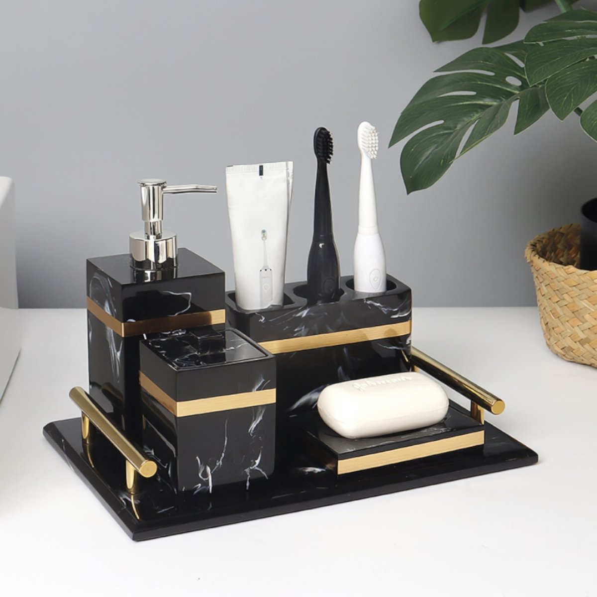 Thermabuild | Elegant Black Marble Accent Tray for Luxury Bathroom Decor