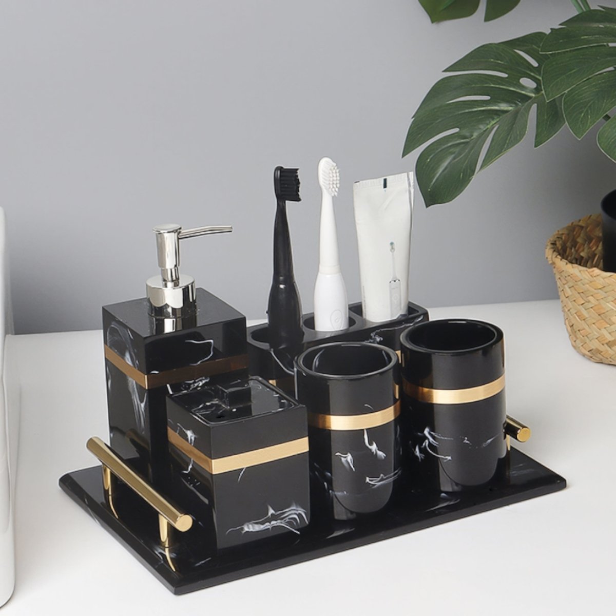 Thermabuild | Elegant Black Marble Accent Tray for Luxury Bathroom Decor
