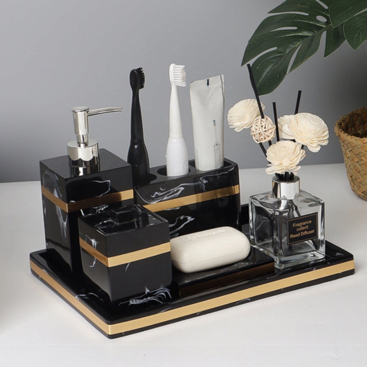 Thermabuild | Elegant Black Marble Accent Tray for Luxury Bathroom Decor