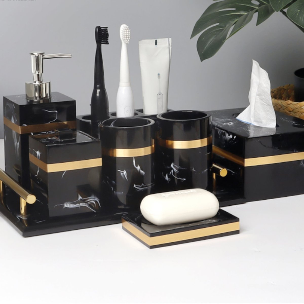 Thermabuild | Elegant Black Marble Accent Tray for Luxury Bathroom Decor