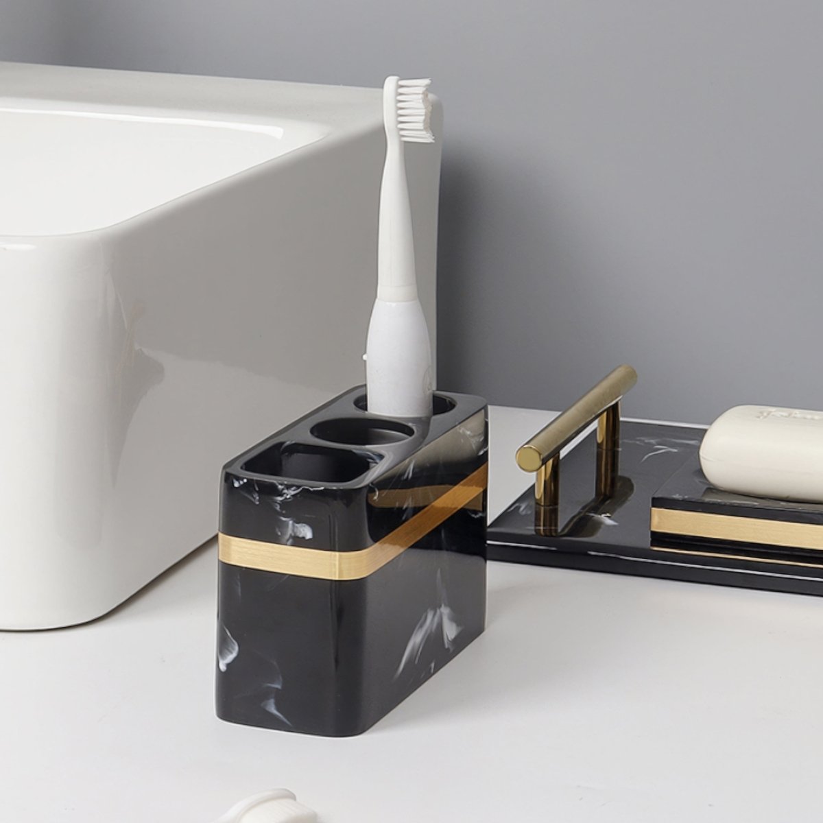 Thermabuild | Elegant Black Marble Accent Tray for Luxury Bathroom Decor