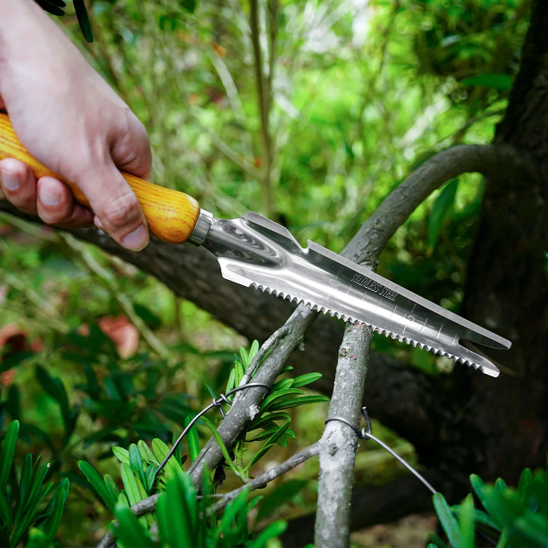Thermabuild | 5-in-1 Stainless Steel Weed Puller Tool with Beech Handle