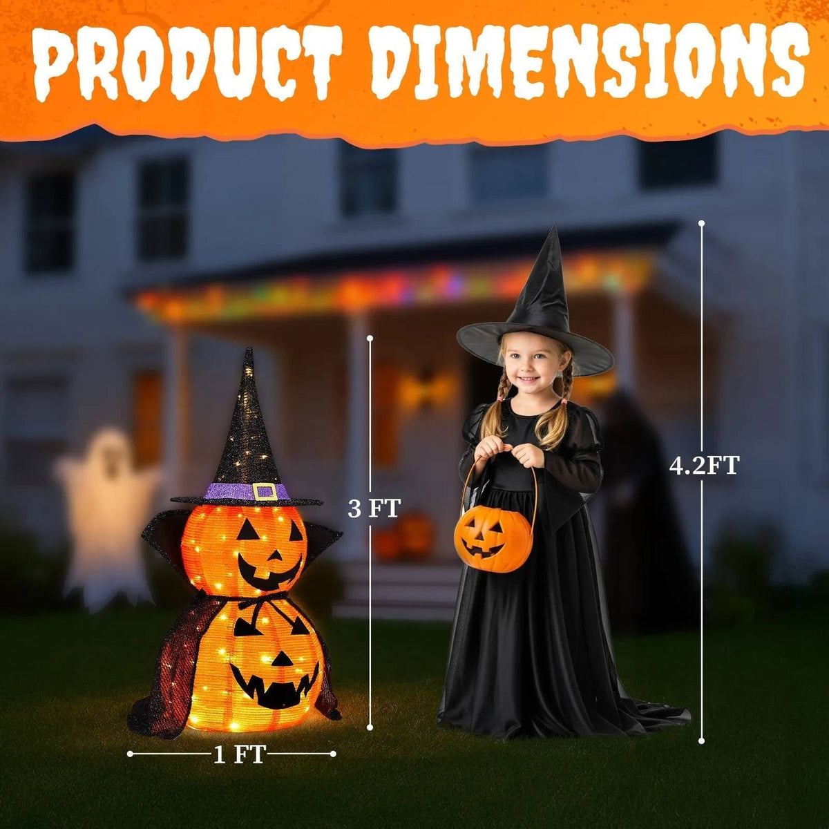 Thermabuild | 2 Pcs 3ft Halloween Collapsible Lighted In/Outdoor Pumpkin Garden Decoration