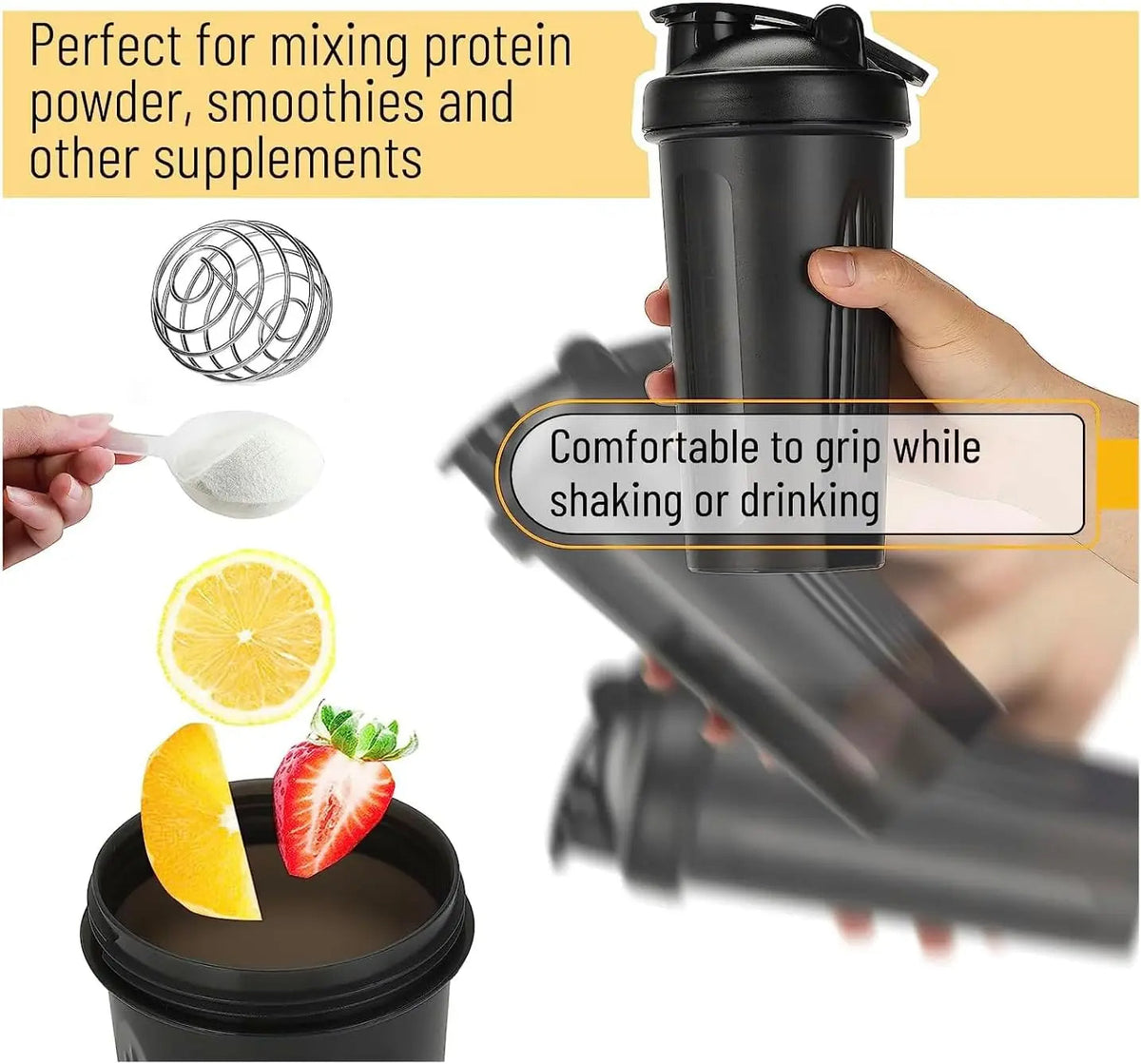 Thermabuild | 600ml Leak-Proof Protein Shaker Bottle with Mixing Ball