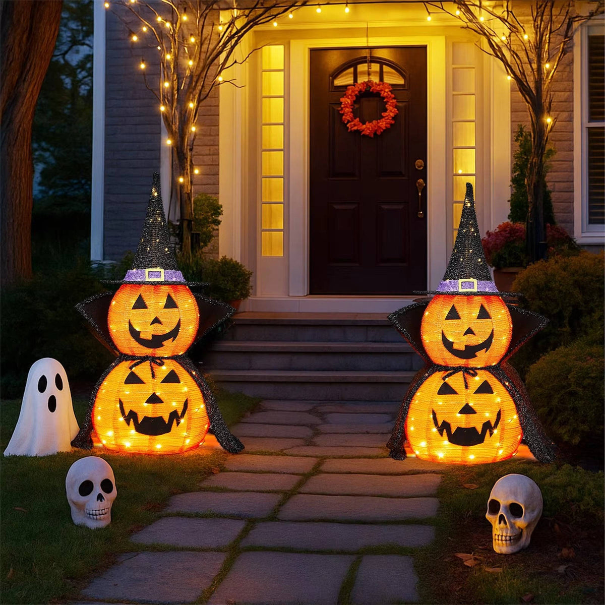 Thermabuild | 2 Pcs 3ft Halloween Collapsible Lighted In/Outdoor Pumpkin Garden Decoration