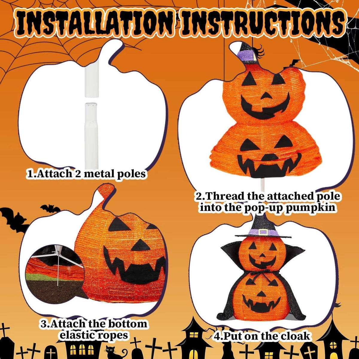 Thermabuild | 2 Pcs 3ft Halloween Collapsible Lighted In/Outdoor Pumpkin Garden Decoration