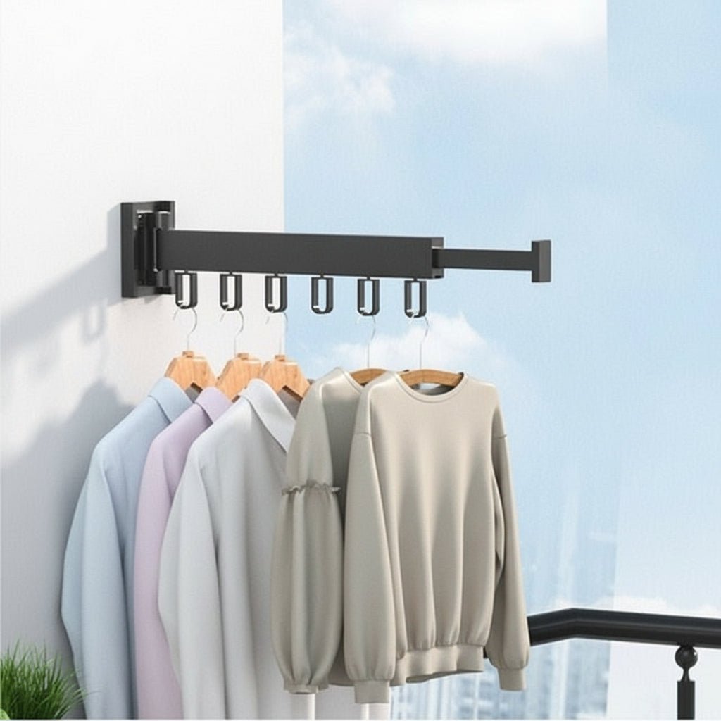 Thermabuild | Wall-Mounted Retractable Clothes Dryer with Folding Hanger Design
