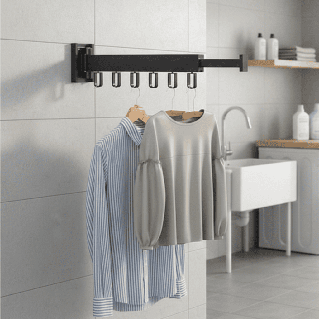 Thermabuild | Wall-Mounted Retractable Clothes Dryer with Folding Hanger Design